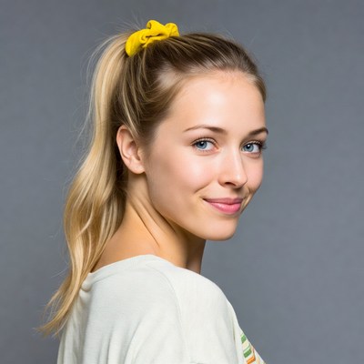 Woman with yellow scrunchie ponytail