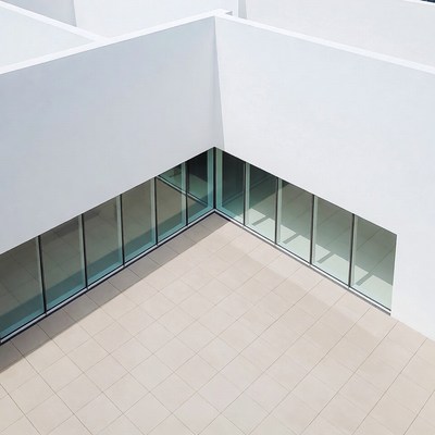 Modern White Building Corner Aerial View