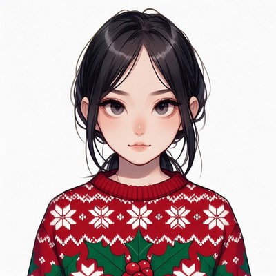 Asian girl in red Christmas sweater
