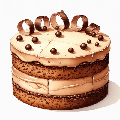 Chocolate cake with cream and chocolate curls