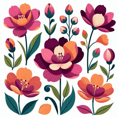 Colorful Floral Illustration Bouquet