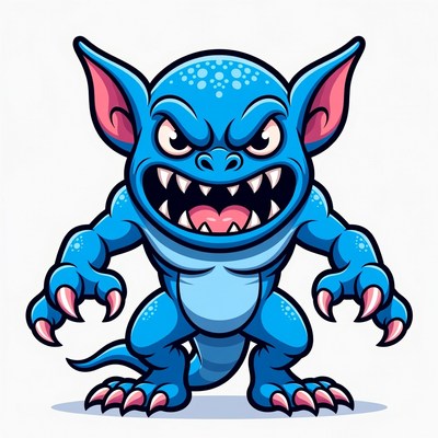 Cartoon Blue Goblin Roaring