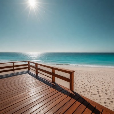 Wooden Deck Overlooking Tropical Beach