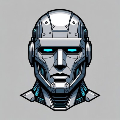Futuristic Robot Head with Glowing Blue Eyes