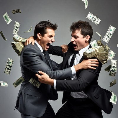 Two businessmen fighting over money