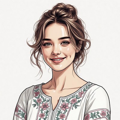Smiling woman with messy bun hairstyle