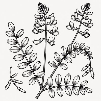 Black and White Lupine Plant Illustration