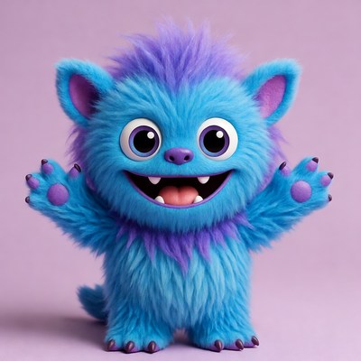 Cute blue furry monster waving