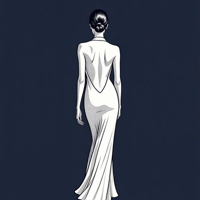 Woman in backless gown from behind