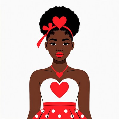 African-American woman in red heart dress