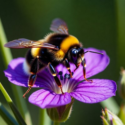 Bumblebee pollinating purple flower