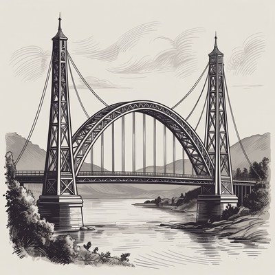 Suspension Bridge Over River