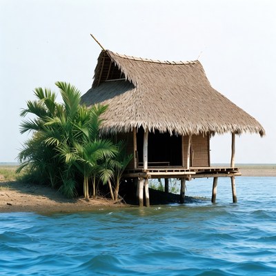 Stilt House on Tropical Lake