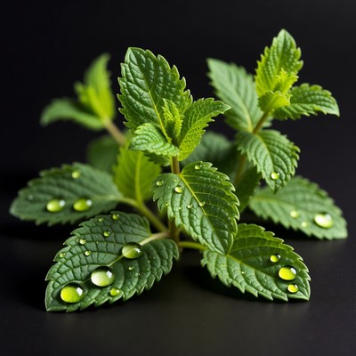 Fresh Mint Leaves with Water Droplets