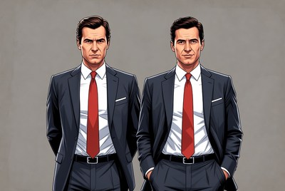 Two men in suits with red ties