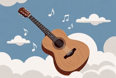 Acoustic Guitar with Music Notes