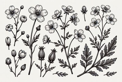 Anemone Flowers Line Art Illustration