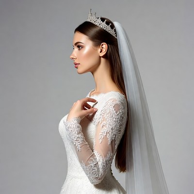 Bride in lace gown with tiara