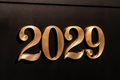 Gold 2029 Numbers on Black Background
