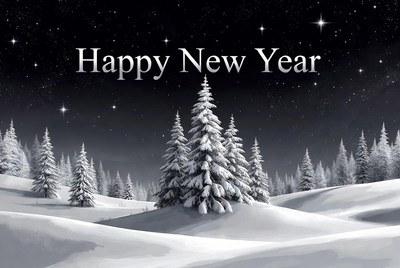 Happy New Year Snowy Pine Forest