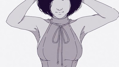 Anime girl raising arms in halter top