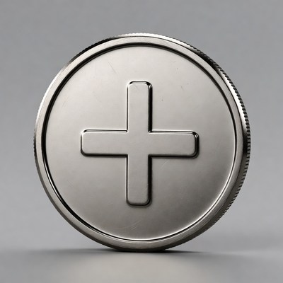 Silver coin with plus symbol
