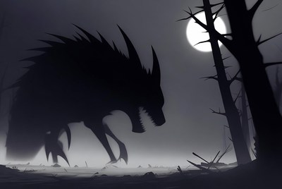 Silhouette Demon Wolf Under Moon