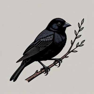 Black bird perched on branch