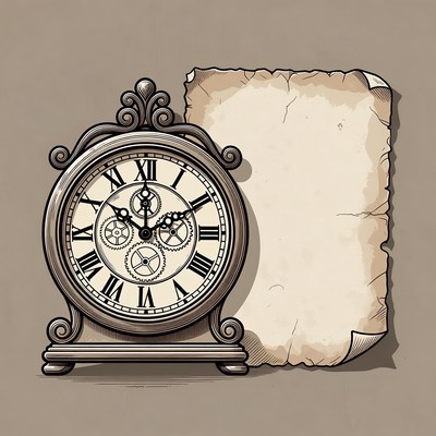Vintage Clock with Blank Parchment