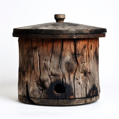 Rustic Wooden Beehive with Lid