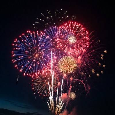 Colorful Fireworks Exploding in Night Sky