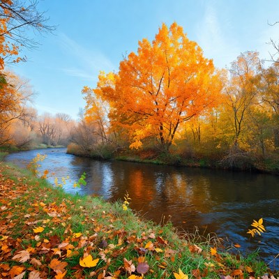Autumn Tree by River