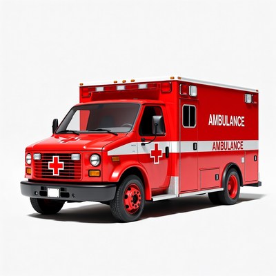 Red Ambulance on White Background