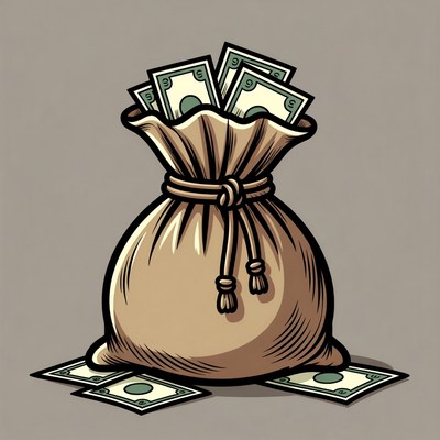 Money Bag Overflowing with Cash