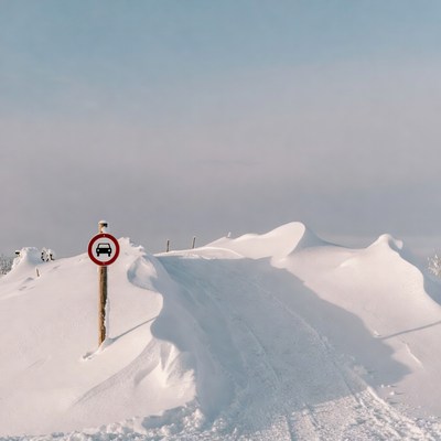 No Entry Sign in Snowy Landscape