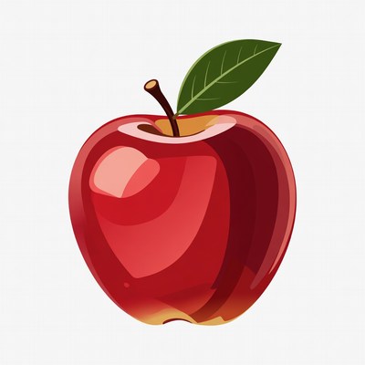 Red apple with green leaf