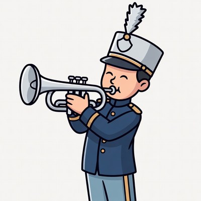 Boy playing trumpet in uniform