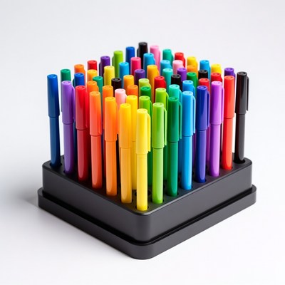 Colorful Markers in Black Holder