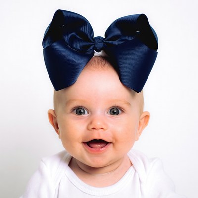 Baby girl with large navy bow
