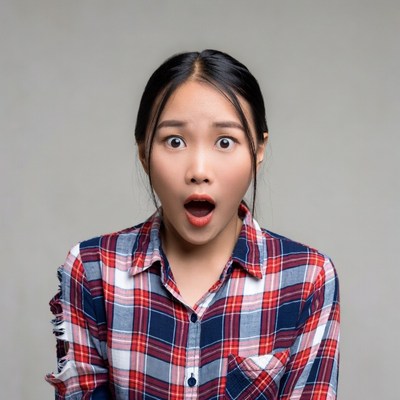 Asian woman with surprised expression