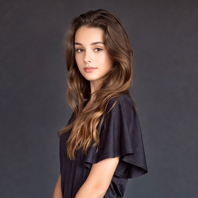 Young woman with long wavy brown hair