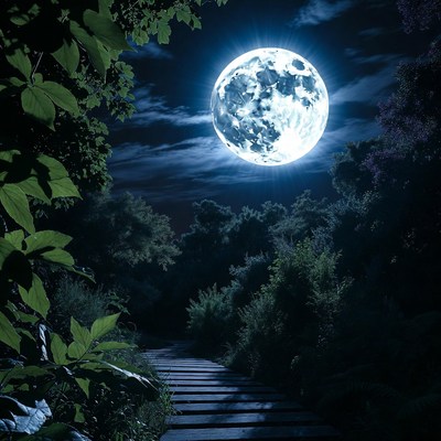 Full Moon Over Wooden Path