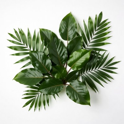 Tropical Green Leaves on White Background