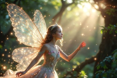 Fairy girl with wings in forest