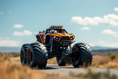 Orange 6x6 Monster Truck on Road