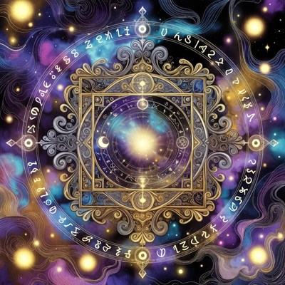 Ornate Golden Mandala with Stars and Moon