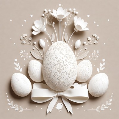 White Paper Cut Easter Eggs with Flowers