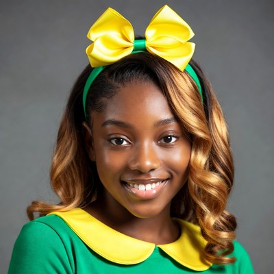 African-American girl with yellow bow headband