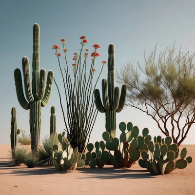 Desert Cacti and Prickly Pear Plants