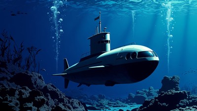Submarine Underwater in Deep Ocean